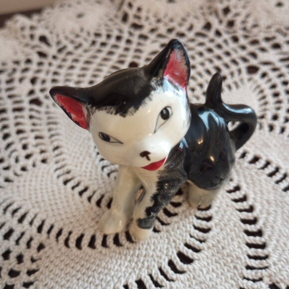 Vintage Black White Porcelain Cat Figurine Figaro - Picture 2 of 8